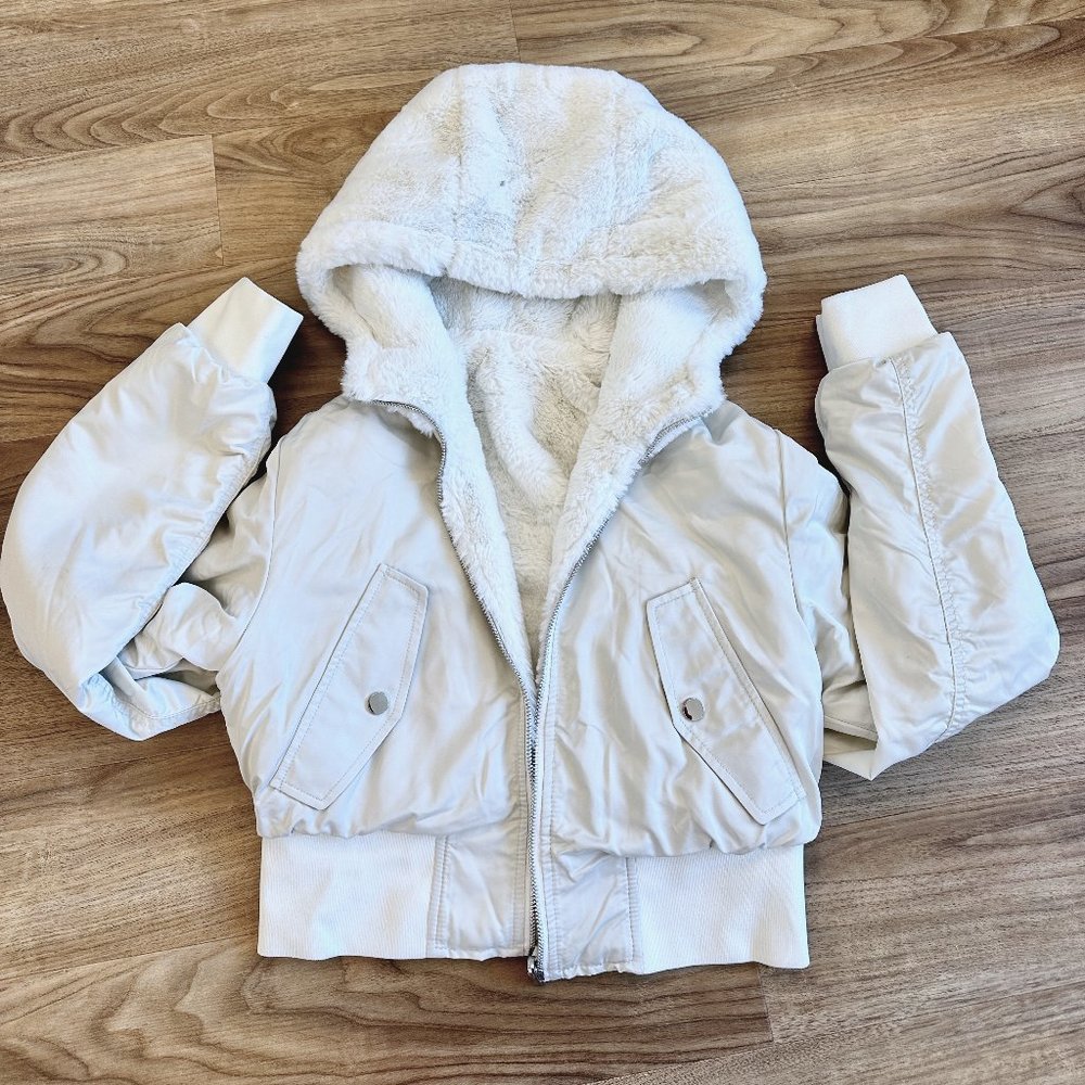 Topshop Reversible Cropped Faux Fur Jacket - White
